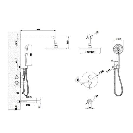 Душевая система встраиваемая Esko Sochi Gun metal 7in1SCGM, оружейная сталь, артикул 7in1SCGM