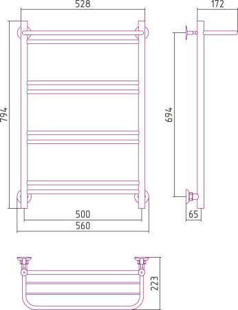 Полотенцесушитель СТИЛЬЕ "Версия-Н1" 800х500 (Полка+1+2+2+2) П 16 (Без покрытия)