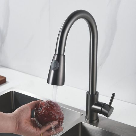 Смеситель для кухни с выдвижным изливом Raffine F213T, оружейная сталь