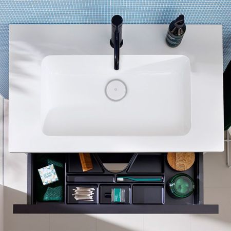 BURGBAD EqioТумба с раковиной подвесная 920х620х490мм, керамическая раковина белая, с 1 отв под смес, ручки G0252, цвет мебели белый глянец