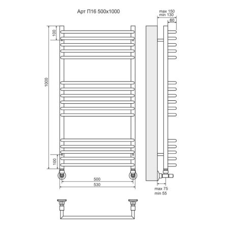 Полотенцесушитель водяной Terminus Арт П16 50х100, артикул 4670078513380