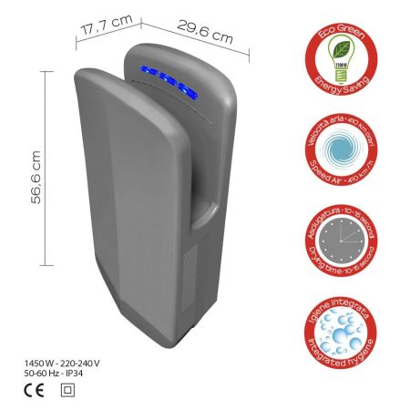 Gedy Diablo, вставная электрическая сушилка для рук Eco-Jet с фотоэлементом, цвет серый, артикул 2453(08)