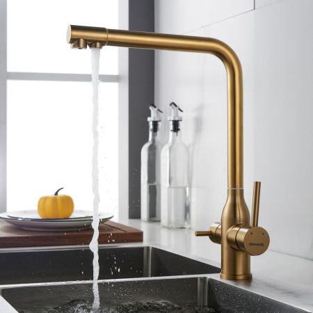 Смеситель для кухни с подключением фильтра Shevanik S248G, золотой сатин