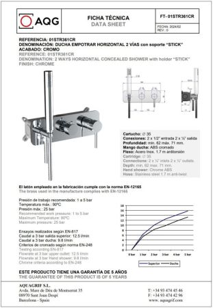 AQG Stick, душевой комплект ER245 на 2-3 потребителя, с настенным кронштейном, цвет хром, артикул 19STIER24502