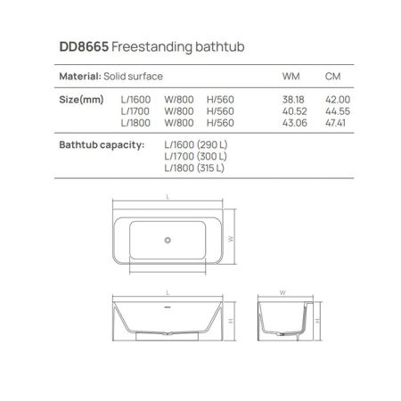 DEA DESIGN Modern Ванна 1800х800хh560 мм отдельностоящая, цвет graphite, артикул DD8665 1800 5