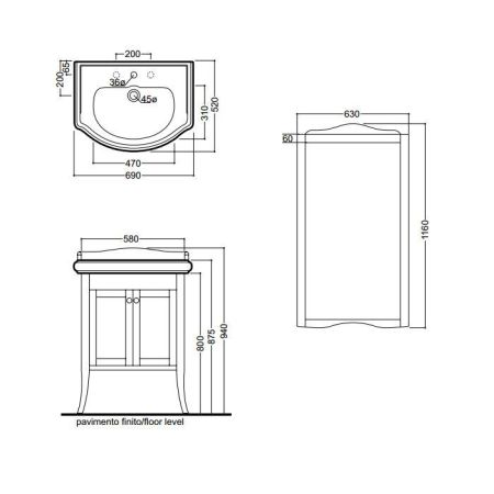 KERASAN Retro 69, раковина 69*52см с 1 отв., цвет: белый, артикул 104601*1