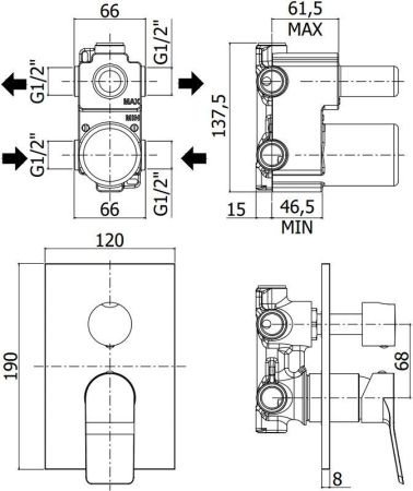 Смеситель для душа Paffoni Tilt TI018NO/M (с внутренней частью), артикул TI018NO/M