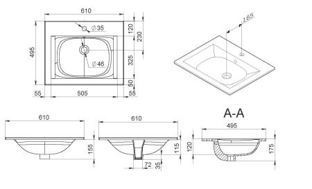 M70AWCC0602WG Spirit V2.0, Раковина мебельная, керамическая, 60 см, встроенная, цвет: белый, глянец