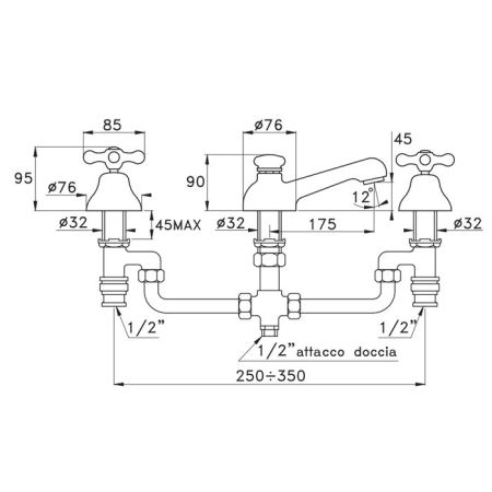 Stella Roma Смеситель на борт ванны на 3 отверстия 3256, цвет: хром, артикул RM 02300 CR00