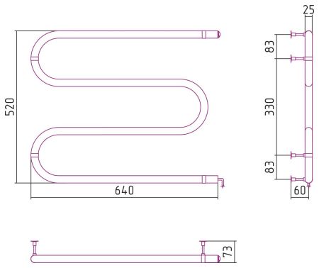 Электрический полотенцесушитель СТИЛЬЕ №03 М-образный 500х600 (64 Вт) (Без покрытия)