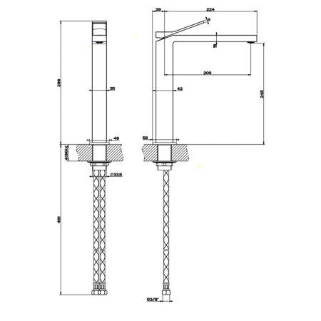 Gessi Rettangolo K Смеситель для раковины на 1 отверстие, излив 213мм, цвет: хром, артикул 53004#031