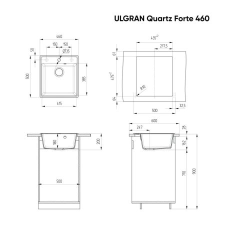 Мойка ULGRAN Quartz асфальт (Forte 460-09), артикул Forte 460-09