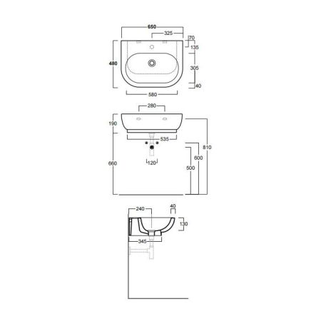 SIMAS E-LINE Раковина 650*480мм с одним намеченным отверстием подвесная, белый, артикул EL10bi*0