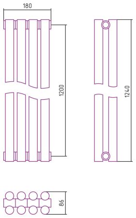 Отопительный радиатор ЭСТЕТ-11 н/ж 1200х180 / 4 сек (Без покрытия), артикул 00-0302-1204