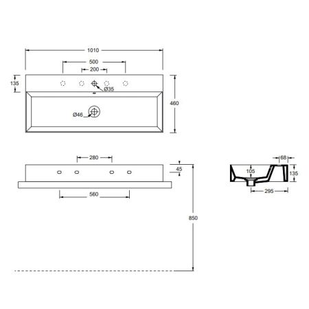 Раковина, Alice, Spy, ширина, мм-1010, глубина, мм-460, высота, мм-135, тип установки-подвесной/накладной, отверстия для смесителя-1, с переливом, донный клапан-необходимо заказать, материал-керамика, вид грязеотталкивающего покрытия-Aliglaze+, без крепле