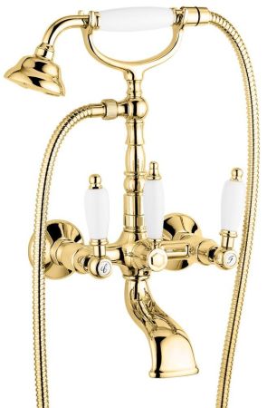 Смеситель Deco Ceramic с ручным душем для ванной, цвет золото, артикул 121611OR