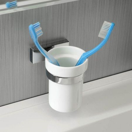 Стакан OLYMP, Керамический 60x100 мм, с хромированным держателем, Sapho, артикул 1321-04