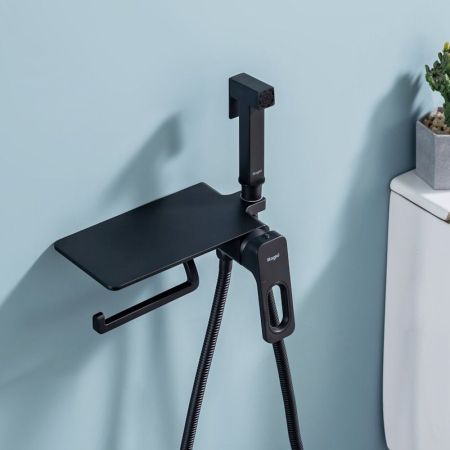 Гигиенический душ со смесителем встраиваемый с полкой и бумагодержателем Raglo R51.55.06, черный