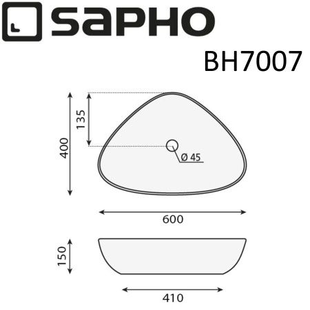 Керамическая раковина-чаша TERUEL на столешницу, 58,5x14x39 см, белый, Sapho Керамическая раковина-чаша TERUEL на столешницу, 58,5x14x39 см, белый, Sapho