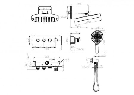 RAIN2-SET-T-GM Душевой набор с термостатическим смесителем, оружейная сталь, артикул RAIN2-SET-T-GM
