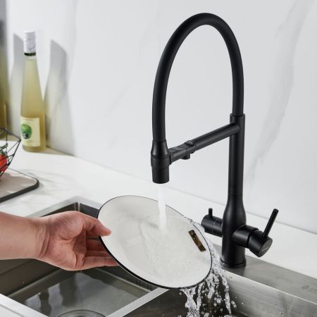 Смеситель для кухни с гибким изливом и подключением фильтра Shevanik S378H, черный