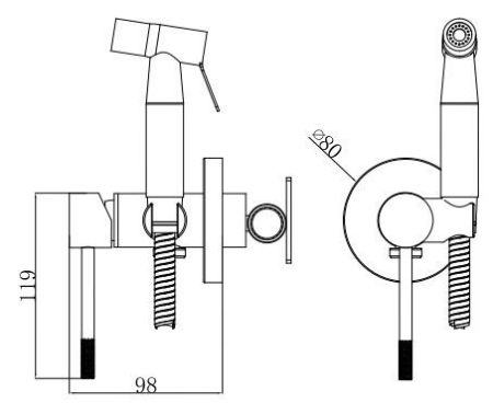 Смеситель Vessel скрытого монтажа с гигиеническим душем,черный, артикул: VSL01B, VODA