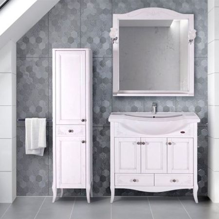 Тумба под раковину ASB-Woodline Салерно 105 Белый патина серебро, артикул 9697