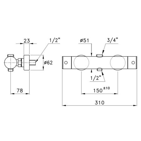 Stella Bamboo Термостатический смеситель для душа 3287TM, цвет: хром, артикул UN 02600 CR00