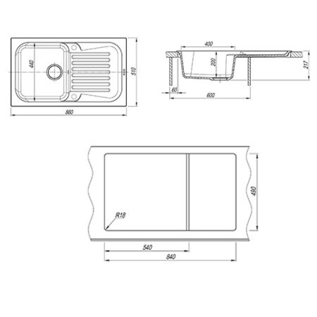 Кухонная мойка Florentina АРОНА 20.225.D0860.305, грей, артикул 20.225.D0860.305