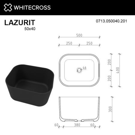 Умывальник WHITECROSS Lazurit 50x40 (черный мат) иск. камень