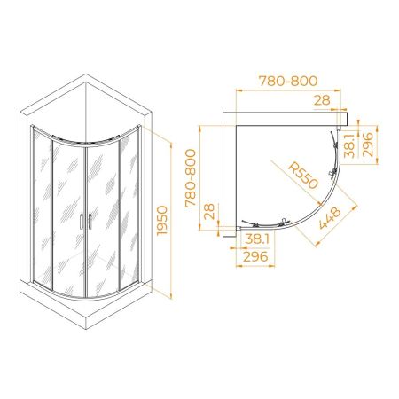 Душевой уголок RGW PA-52B (Прозрачное, 800x800)