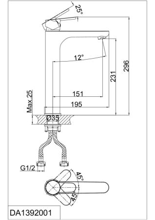 Смеситель для раковины высокий DK Rhein Marx (DA1392001), артикул DA1392001