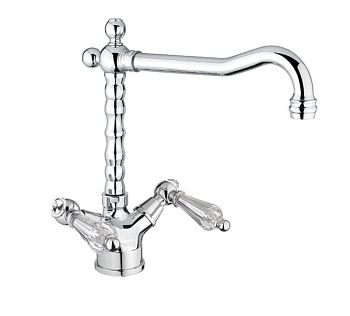 Fiore Gioielli Sky, двухрычажный смеситель для кухни (поворотный излив 28 см), без донного клапана, цвет хром - Swarovski