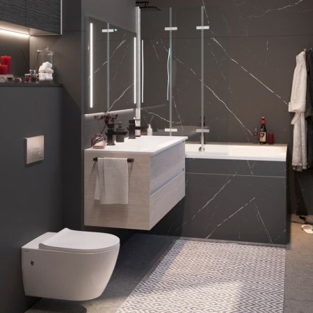 Унитаз BERGES подвесной MASCON  Rimless 57 см, сиденье дюропласт Toma Slim SO, микролифт, быстросьем, артикул 082128