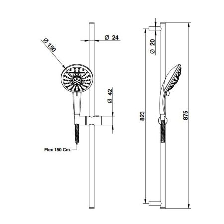 Bongio  Душевой гарнитур стойка,  шланг,5  режимов ручной душ, хром