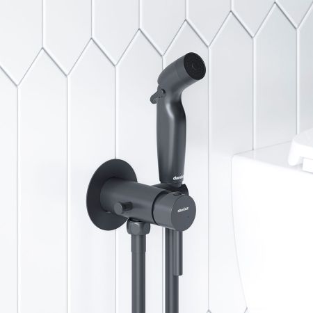 211000300 Option Смеситель, монтируемый в стену, с гиг.душем и крючком, черный, артикул 211000300
