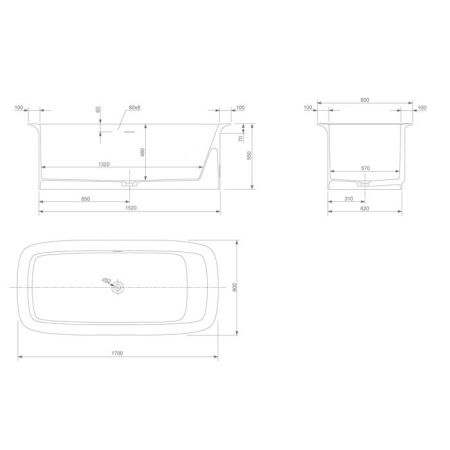 KNIEF Glam ванна отдельностоящая  170х80x55 cm, с сливом-переливом , цвет белый глянцевый