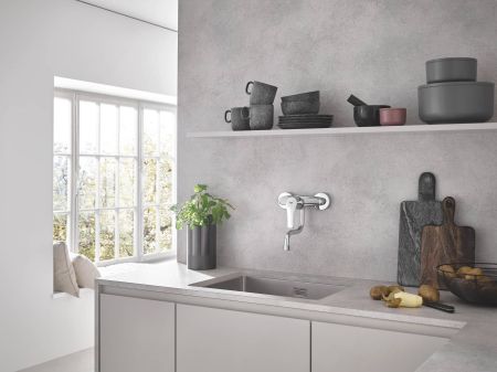 Смеситель для кухни GROHE Eurosmart 2021, настенный монтаж, вынос излива 150 мм, хром (31509003)