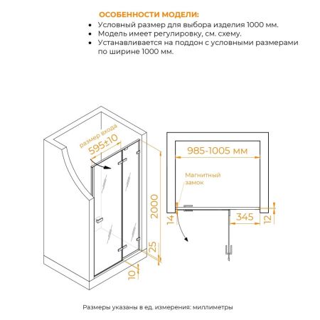 Душевая дверь RGW SV-004Gr (Прозрачное, 1000), артикул 353200410-110