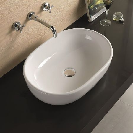 Раковина керамическая накладная AM-5006, цвет белый, 590х405х145, артикул AM-5006