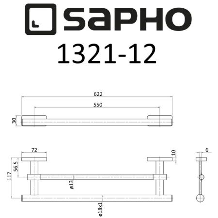 Полотенцедержатель OLYMP двойной, 620 мм, хром, Sapho, артикул 1321-12