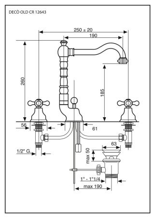 Смеситель Deco Old с донным клапаном для раковины на 3 отверстия, цвет бронза