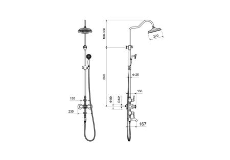 Термостатическая душевая система с изливом AQUATEK, полир. золото AQ2543PG КЛАССИК, артикул AQ2543PG