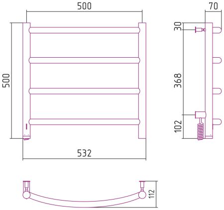 Полотенцесушитель электрический "ГАЛАНТ 4.0" 500х500 левый (Белый), артикул 12-0830-5050