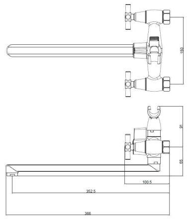 Смеситель Dive для ванны., длин. излив , с акс., DV31