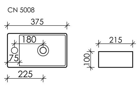 Умывальник подвесной прямоугольный (отверстие под смеситель L) Element 375*215*100мм CN5008 Умывальник подвесной прямоугольный (отверстие под смеситель L) Element 375*215*100мм CN5008