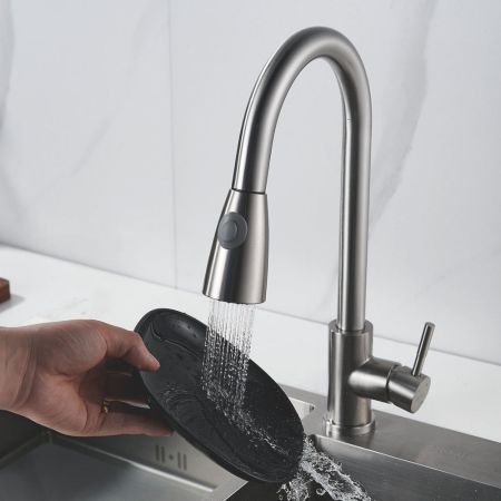 Смеситель для кухни с выдвижным изливом Raffine F213L, сатин