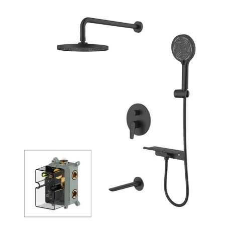 Душевая система скрытого монтажа с тропическим душем, ручным душем и изливом, черный матовый, Dale, Milardo, DALBL03M68, артикул DALBL03M68