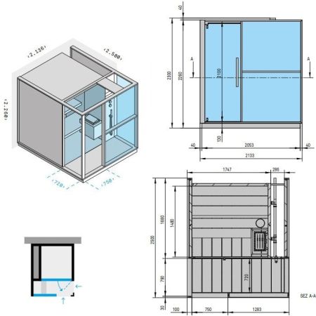 Effegibi Logica S Сауна с душем, пристенная L.H. 214x250xh226см, отделка: Soft Sand, артикул LO 20 01 0002