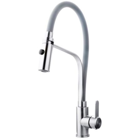 Смеситель для кухни с гибким изливом FASHUN A54112-12, сатин/серый